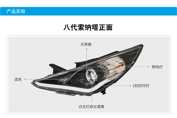 现代8代索纳塔led日行灯双光透镜氙气大灯总成 07